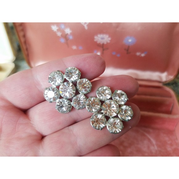 Aurora Borealis Crystal Floral Screw Back Earrings - Picture 2 of 10